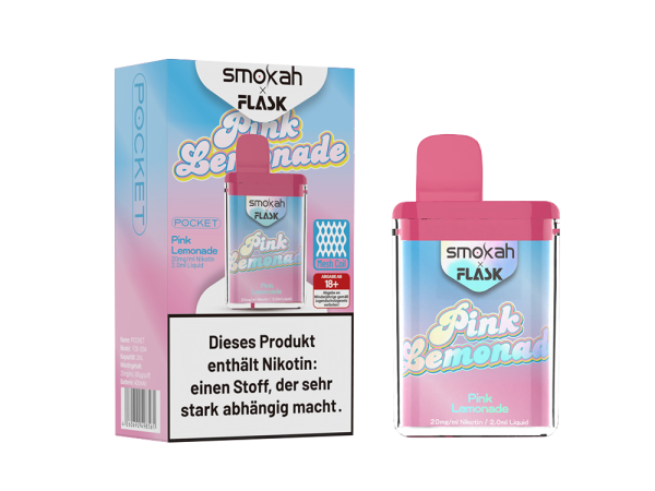 Smokah x Flask - Pocket Einweg E-Zigarette - Pink Lemonade 20 mg/ml