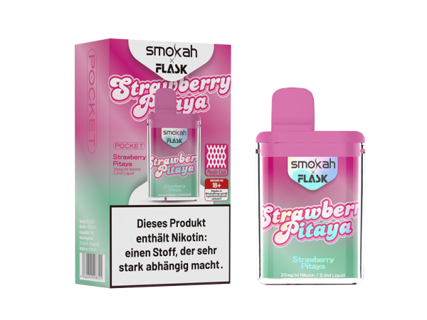 Smokah x Flask - Pocket Einweg E-Zigarette - Strawberry Pitaya 20 mg/ml